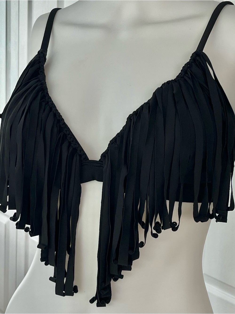 Venus Fringe Bikini Top Black Womens DD Cup Swimwear Boho Festival Party